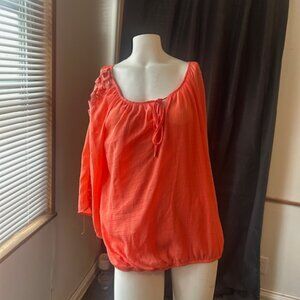 ALYX Coral tie neckline sheer raglan sleeves attached Cami blouse, size L